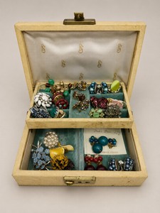 Jewelry Box with Twenty-One Matching Pairs of Vintage Clip Earrings
