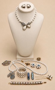 White Cabochon and Rhinestone Jewelry LOT