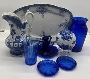Blue Glass LOT Ironstone, Fenton, Cobalt Blue Pitcher