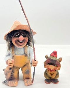 Norwegian Trolls Lot of 2 Handcarved Wood and Nyform Norway