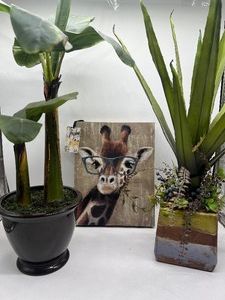 Tropical Faux Plants and Giraffe Picture 11x14