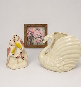 Haeger Pottery Swan Peony Picture Parrot Wall Pocket