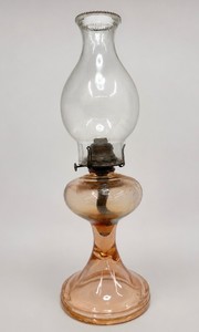 Antique Pink Depression Glass Kerosene Lantern with Chimney