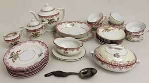 Japan Childrens Dish Set and Sterling Silver Stork Spoon