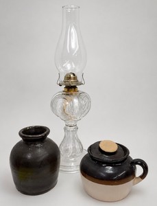 Farmhouse Lot Oil Lamp and Crocks