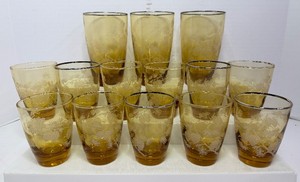 Large Lot Stanley Hostess Party Collection Glasses Amber with Pinecones