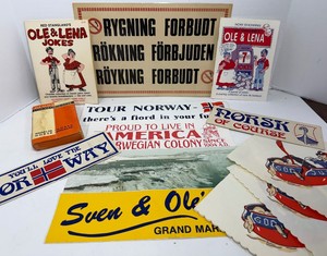 Lot of Norwegian Joke Books and Bumper Stickers Vintage Ole and Lena