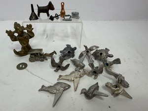 Lot of Vintage Miniatures Monopoly Pieces, Pewter Candle Holders Ideal Dog Food Charm