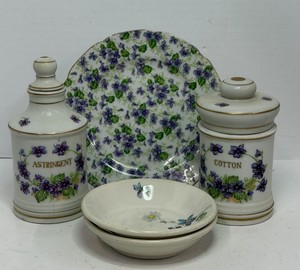 Vintage Flower Decor Violets Apothecory Jars Vanity Jars