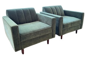 LR - Pair of Jonathan Louis Jace II Mid Century Modern Style Armchairs - Amici Moss Velvet