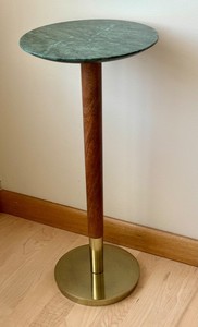 LR - Marble Top Pedestal Accent Table Brass Base