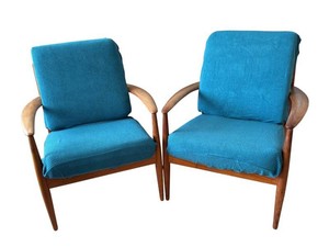 Vintage Mid-Century Danish Teak Lounge Chairs by Grete Jalk for France & Sn- Pair