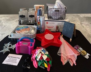 LFR - Party Supply Mixed Lot Kinbon Balloon Pump, Vital Food Trays, Solo Cups & Decor