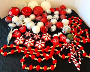 LFR - Christmas Ornament Assortment - Red, Silver & White Balls