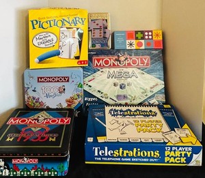 G - Board Game Mixed Lot - Monopoly, Pictionary, Telestrations, Dominoes