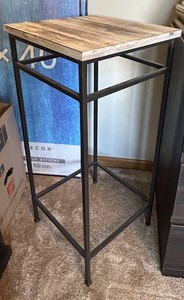 UBR1 - Tall Plant Stand Rustic Wood Top Metal Stand 31 X 14 X 14 in