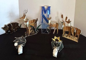 G - Stained Glass Deer, Bird & Flower Night Lights (Lot of 6)
