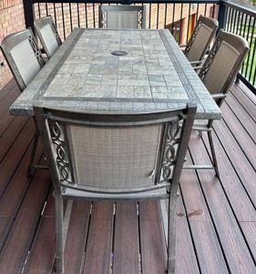 D - Outdoor Patio Dining Set - Sunbrella Table, 6 Chairs & Cover