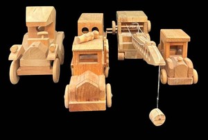LFR - Wooden Toy Vehicles Mixed Lot Crane Truck & Trailers