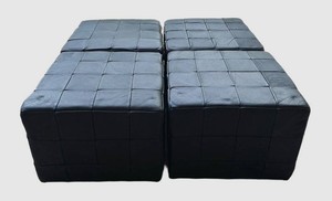 G - Black Faux Leather Cube Ottomans Danish Style (Lot of 4)