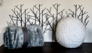 UB1 - Home Decor Mixed Lot - Threshold Faux Fur Throw, Metal Wall Hanger & Poof Pillow