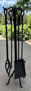 G - Fireplace Tool Set Black Wrought Iron Twisted Stand