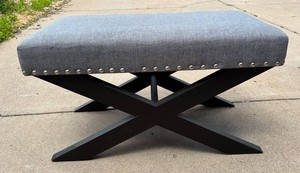 G - Upholstered Bench Gray Fabric Wood Base