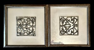 UB1 - Decorative Wall Mirror Panels Pair Ornate Metal Relief