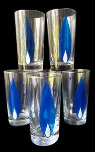 G - Vintage Blue Flame Highball Glasses (Lot of 6) 5 14 in