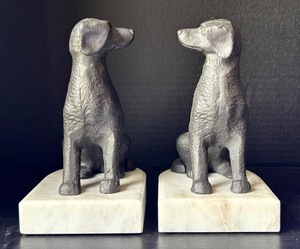 Dog Bookends - Labrador Cast Iron on Marble Base 7 in Tall Pair