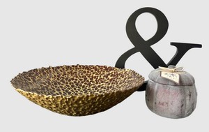 G - Decor Set - Textured Bowl, Ampersand Sign & Sea Salt & Spice Candle (3-Piece)