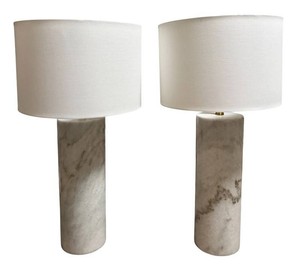 UB1 - Marble Table Lamps Pair With Brass Accents 29 in Tall