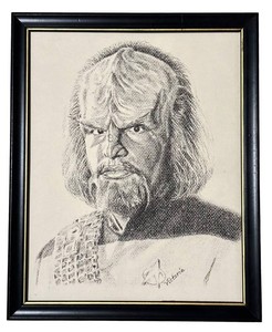 UB1 - , Star Trek the Next Generation Worf Graphite Drawing Signed Victoria Framed