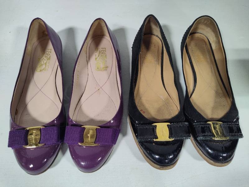 Salvatore Ferragamo パープル ゴールド Two Pairs Salvatore Ferragamo Flats (Size 8.5) for Sale in Maple