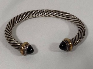 David Yurman 14K & 925 Silver Cable Cuff wOnyx Cabochons