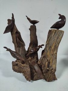 Driftwood Carved Bird Sculpture