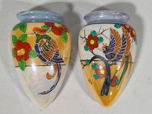 Vintage Hotto Yu Hand Painted Lusterware Wall Pockets