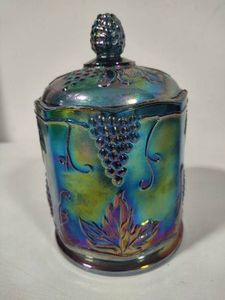 Indiana Blue Carnival Glass Lidded Jar
