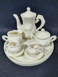 Porcelain White Rose Miniature Tea Set