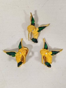 Hummingbird Pendant & Clip Earrings Set