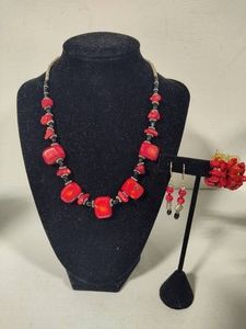 Red Coral Necklace & Earrings