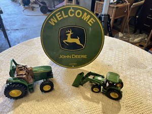 John Deere Welcome Sign and Model Tractors