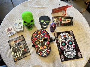 Zombie and Day of the Dead Halloween Accessories, Skull Decor, and Makeup Kits Lot