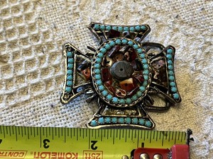 Silver Colored and Turquoise Cross-shaped Belt Buckle