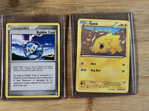Lot of 2 Pokemon Trading Cards Including Joltik and Bubble Coat Trainer