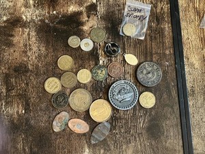 Assorted Tokens and Medals Including Good for One Cup of Coffee and Circus Game Tokens