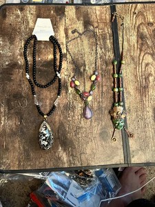 Beaded Necklace Collection including Black Beaded Necklace, Multicolor Stone Necklace, and Mask Pendant Necklace