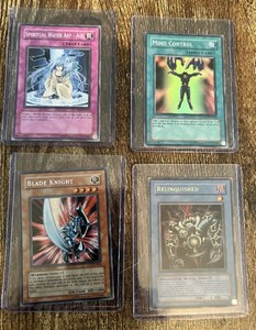 Yu-Gi-Oh Trading Cards including Blade Knight, Relinquished, Mind Control, Spiritual Water Art - Aoi.