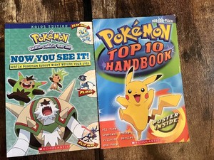 Scholastic Pokemon Books including Now You See It featuring Pokemon evolution and Pokemon Top 10 Handbook