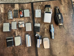 Lot of Various Lighters Including Zippo and Camel Brand with Accessories